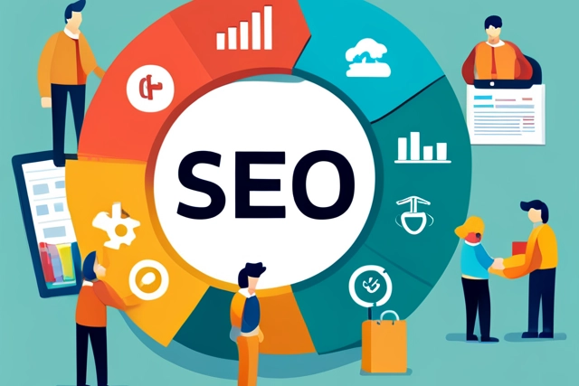 infographic with the term "SEO" at the center